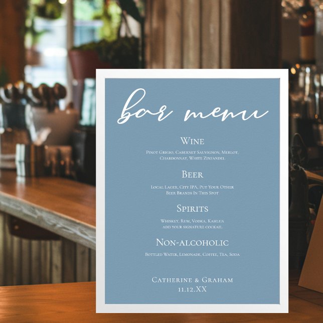 Póster Tipografía azul polvoriento menú de bar de boda (Subido por el creador)