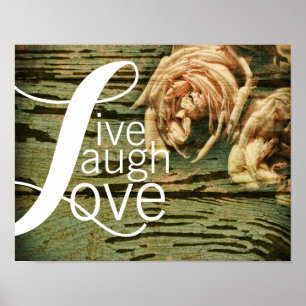 Póster tipografía cita poster vivir reír amor y rosas