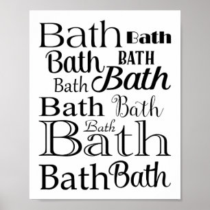 Póster Tipografía de baño Rótulo de baño blanco negro