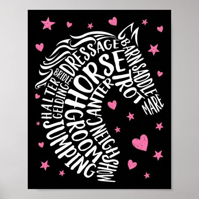 Póster Tipografía de caballos Palabra Chicas ecuestres de (Frente)
