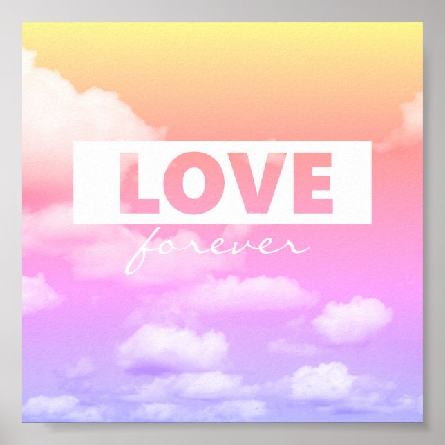 Póster tipografía de cita amorosa poster nubes rosas (Frente)
