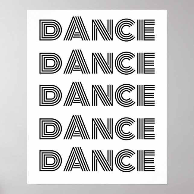 Póster Tipografía de danza retro Poster blanco negro (Frente)