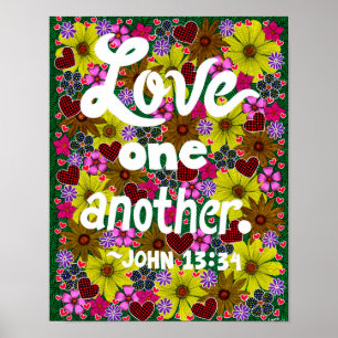 Póster Tipografía de Flores y Corazones con Versículo Bíb
