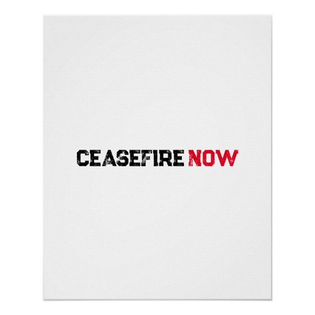 Póster Tipografía de grano blanco negro Cease Fire Now (Anverso)