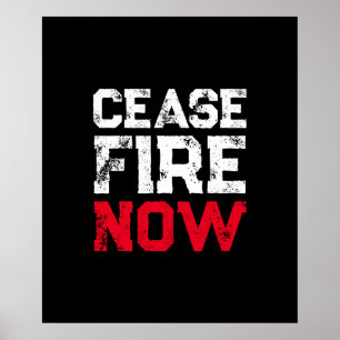 Póster Tipografía de grano negro blanco Cease Fire Now