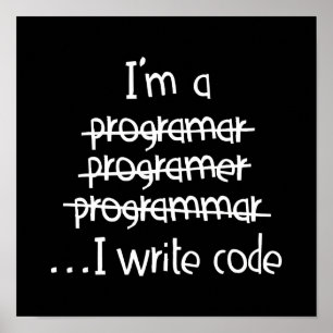 Póster Tipografía de humor de programador que escribe cód