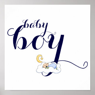 Póster Tipografía de niño bebé durmiente azul, guardería