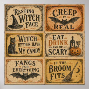 Póster Tipografía de tarjetas de citas de Halloween vinta