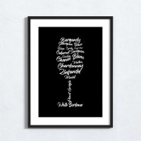 Tipografía de vino cursivo en blanco y negro
