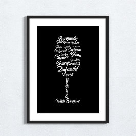 Póster Tipografía de vino cursivo en blanco y negro