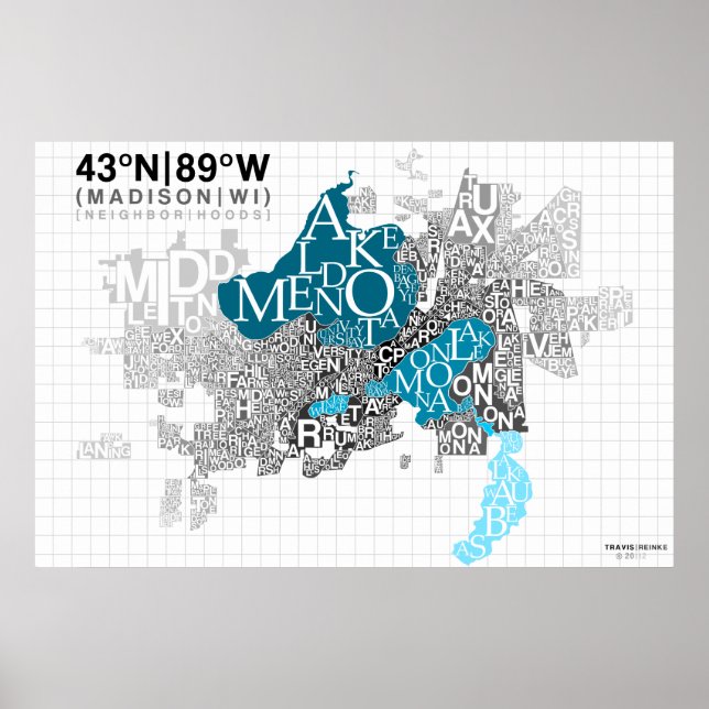 Póster Tipografía del vecindario - Madison, WI (Frente)