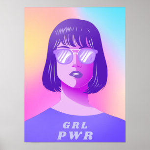 Póster Tipografía eléctrica GRL y pelo púrpura Chica femi