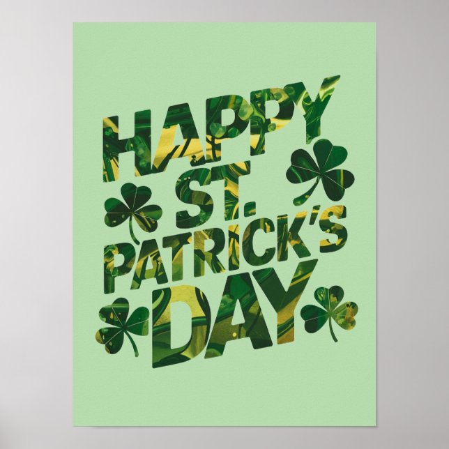 Póster Tipografía Feliz Día de San Patricio Poster Verde (Frente)