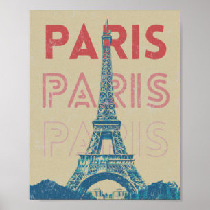 Póster Tipografía francesa de París y torre Eiffel