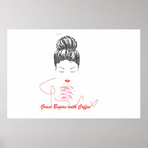 Póster Tipografía La Gracia Comienza con Café