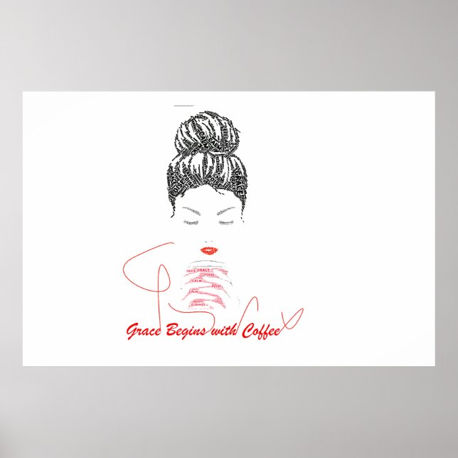 Póster Tipografía La Gracia Comienza con Café (Frente)