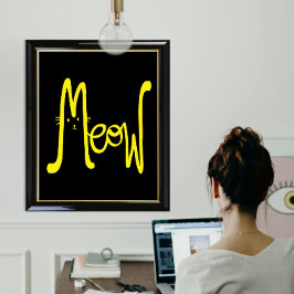 Póster Tipografía Moderna Minimalista de Gato Amarillo y 