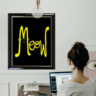 Póster Tipografía Moderna Minimalista de Gato Amarillo y