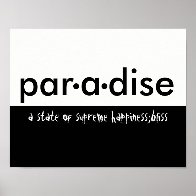 Póster tipografía paradisíaca poster blanco y negro (Frente)