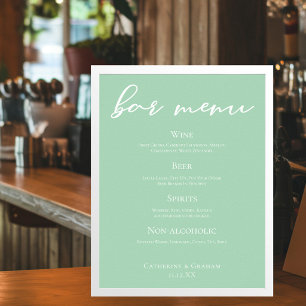 Póster Tipografía verde menta chic Menú de bar de boda