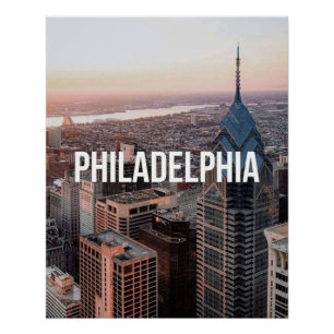 Póster Tipografía Vista Aérea del Horizonte de Filadelfia