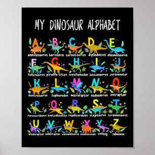 Póster Tipos De Dinosaurios Alfabeto Abc Byck Para La Esc
