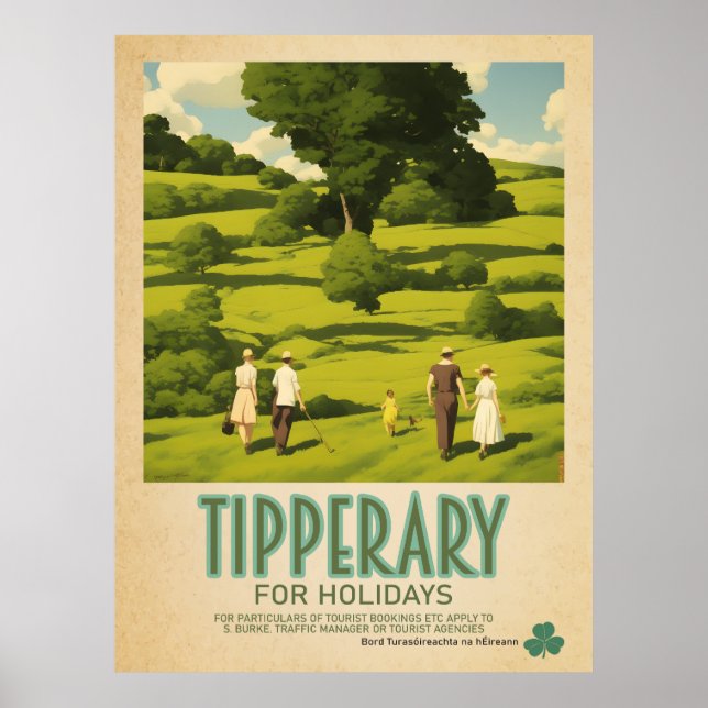 Póster Tipperary Ireland, anuncio de viaje retro irlandés (Frente)