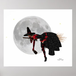 Póster Tipsy Witch On Flying Broom Poster