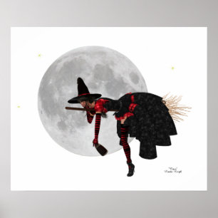 Póster Tipsy Witch On Flying Broom Poster