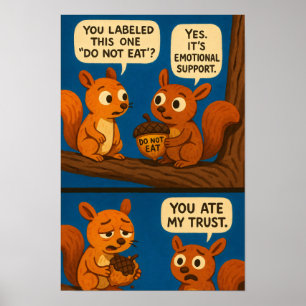 Póster Tira cómica de ardilla - Chiste de bellota de apoy