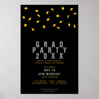 Póster Tirada de Gorra de Graduación Fiesta de Graduados 