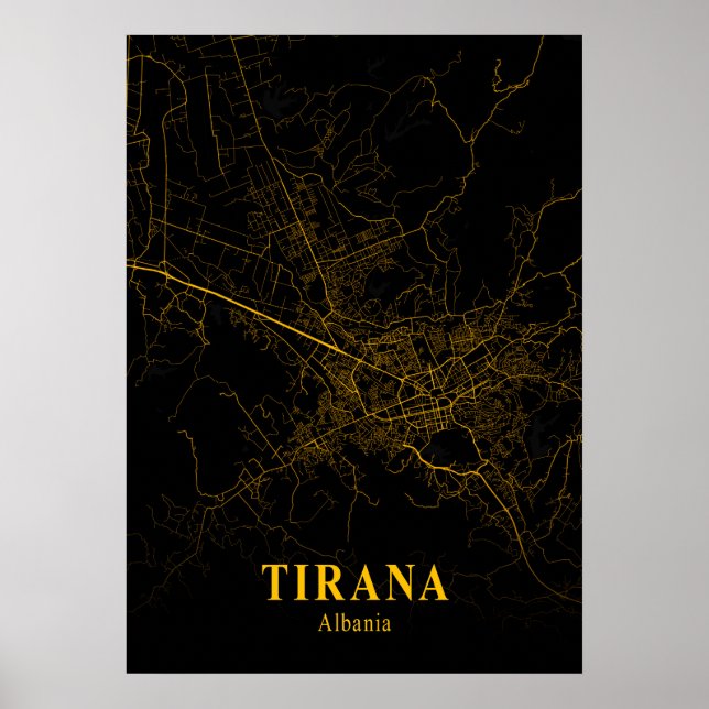 Póster Tirana - Albania Mapa de Ciudad Dorada (Frente)