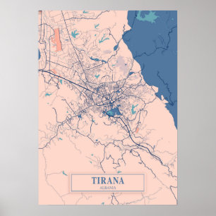 Póster Tirana - Albania Mapa de la ciudad de Breezy