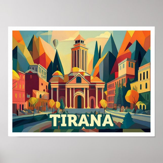 Póster Tirana Albania Viaje artístico colorido (Frente)