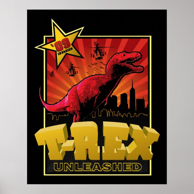 Póster Tirannosauro Rex Dinosaur Invasión (Frente)