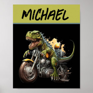 Póster Tirannosauro Rex Dinosaurio en motocicleta