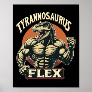 Póster Tiranosaurio culturista divertido Flex Gym T-rex D
