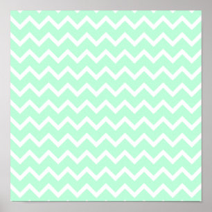 Póster Tiras de Chevron de Zigzag Verde de Mint.