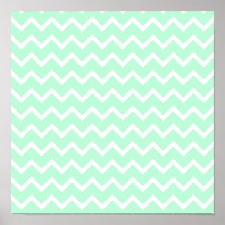 Póster Tiras de Chevron de Zigzag Verde de Mint.