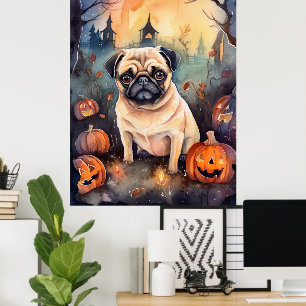 Póster Tiras de Halloween con calabazas aterradoras