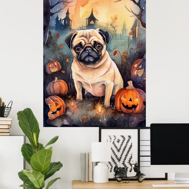 Póster Tiras de Halloween con calabazas aterradoras (Oficina en casa)