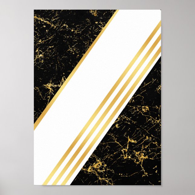 Póster Tiras de mármol dorado tipografía negro (Frente)