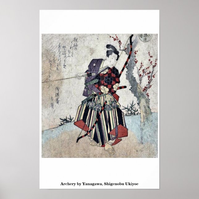 Póster Tiro con arco de Yanagawa, Shigenobu Ukiyoe (Frente)
