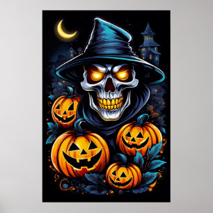Póster Tiros de Halloween con este esqueleto de ojos bril