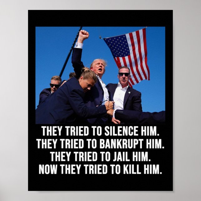 Póster Tiroteo en la taza de Donald Trump - Nunca rendirs (Frente)