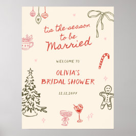 Póster Tis The Season Bridal Shower Hand Drawn Welcome