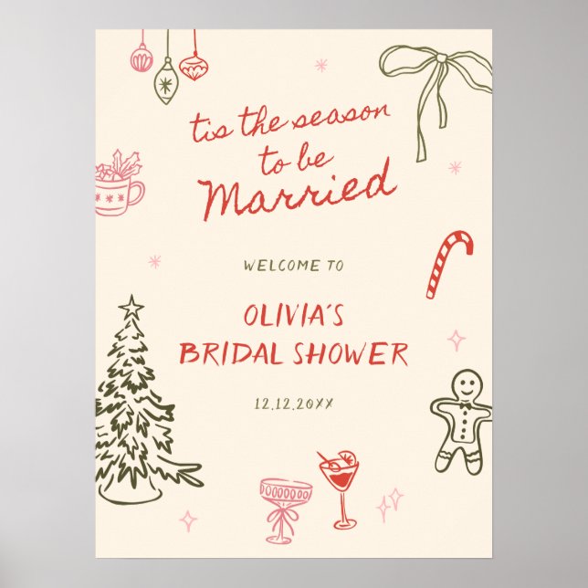 Póster Tis The Season Bridal Shower Hand Drawn Welcome (Frente)