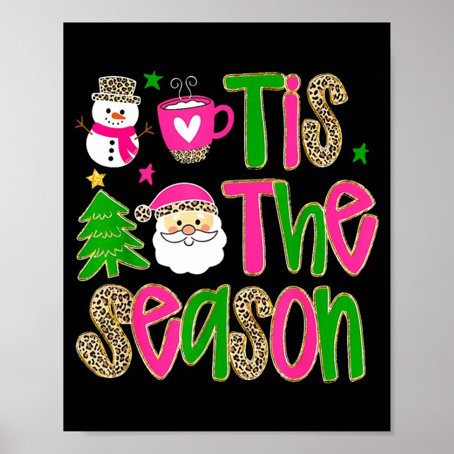 Póster Tis The Season Leopard Print Nk Christmas Santa Sn (Frente)