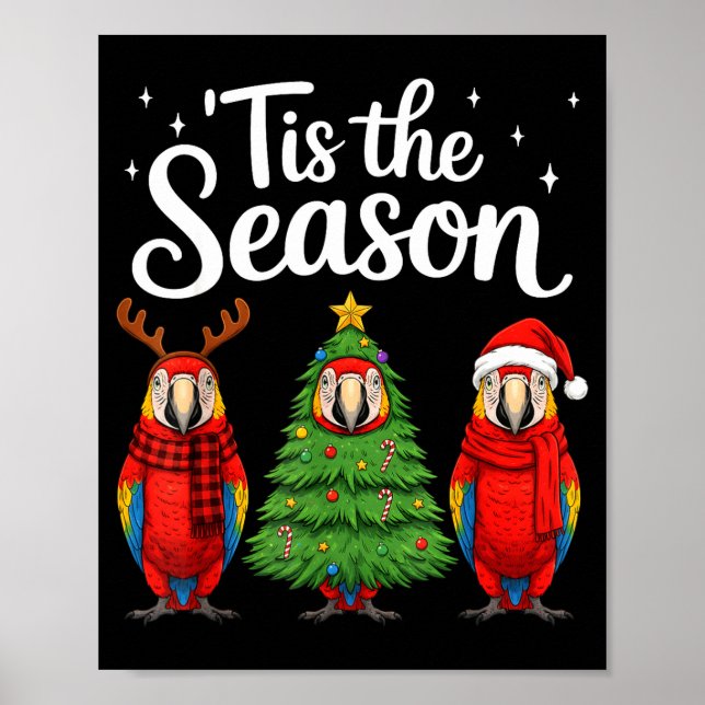 Póster Tis The Season Let Macaw Christmas Santa Parrot  (Frente)