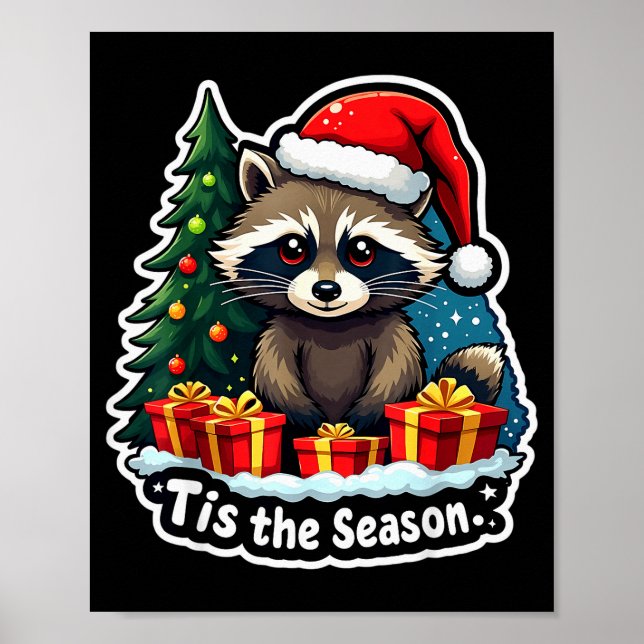 Póster Tis The Season Racoon Christmas Tree Festive Xmas  (Frente)